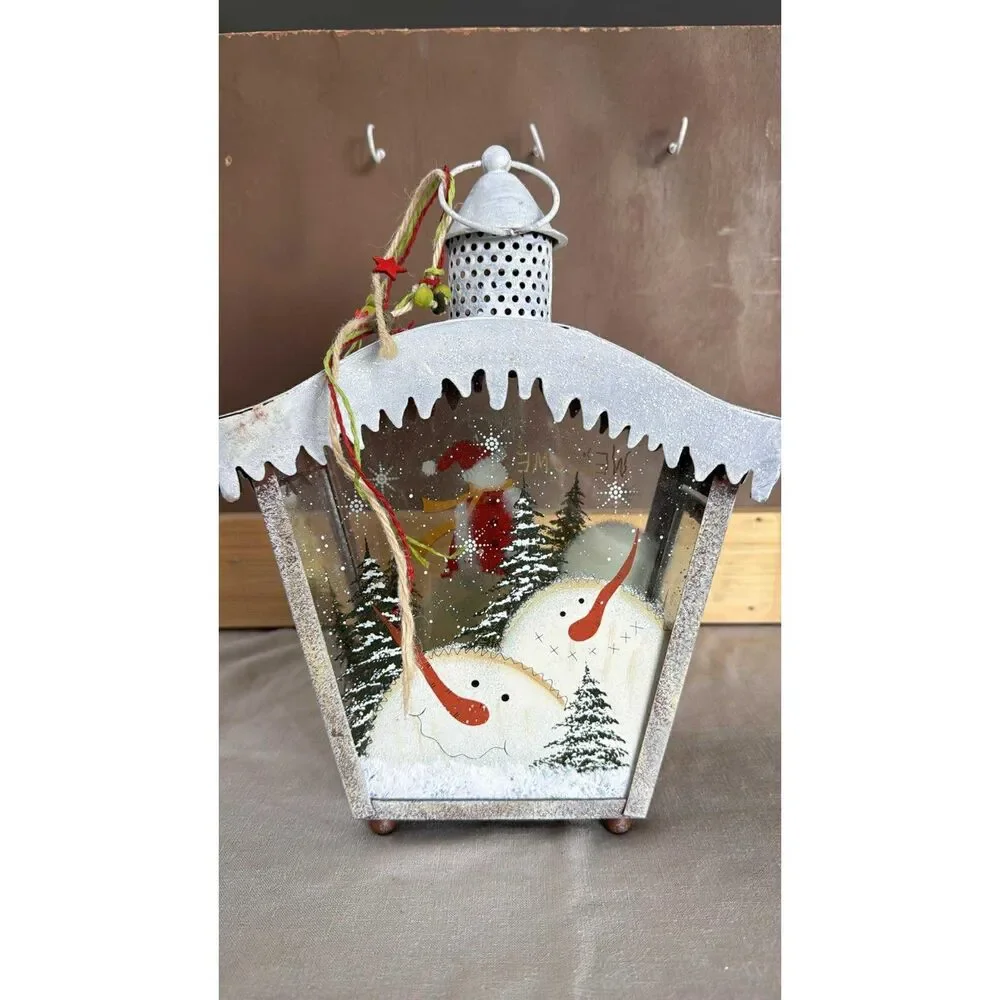 Rustic Farmhouse Snowmen Tea Light Candle Holder Christmas Holiday